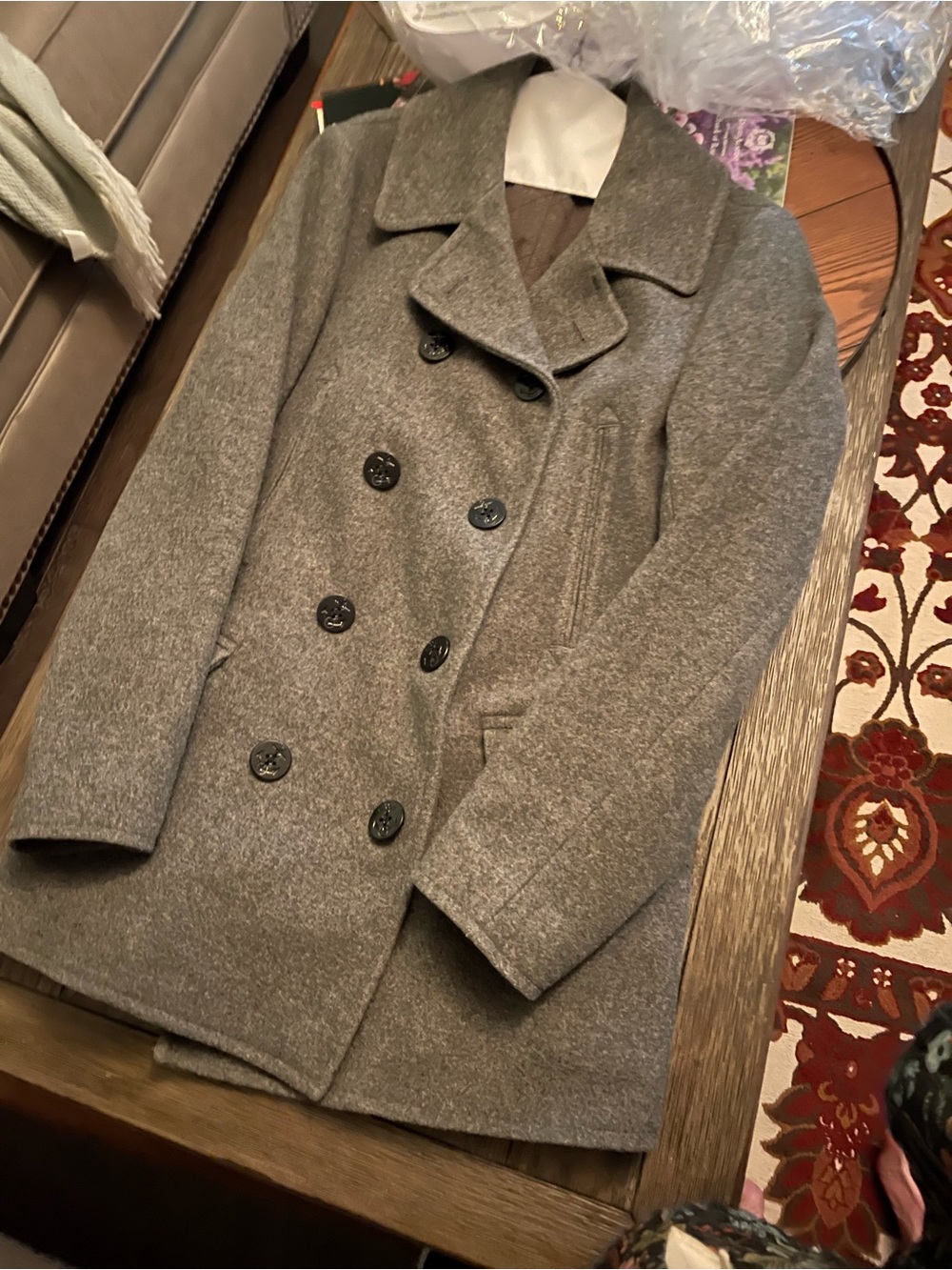 J. Crew Men's Double-Breasted Gray Peacoat